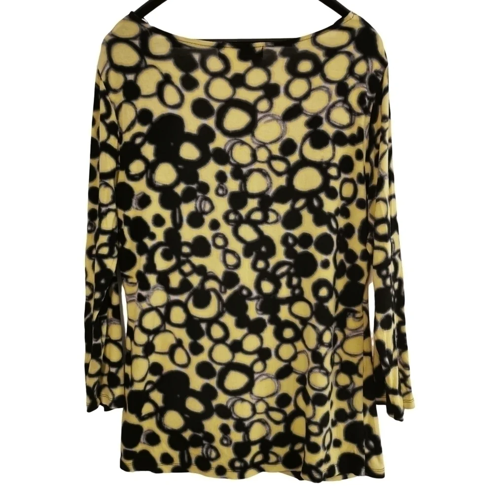 Michael Kors 3/4 Sleeve Yellow Black Top Draped, Scoop Neck Sz L Open To Offers - Picture 8 of 10